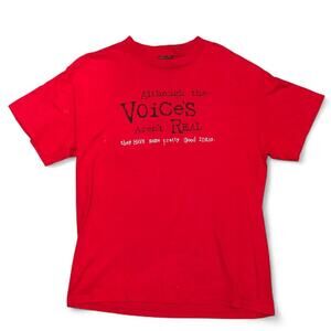 Red graphic tee with although